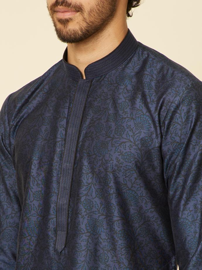 Twamev Men Indigo Blue Bel Buti Patterned Kurta Set
