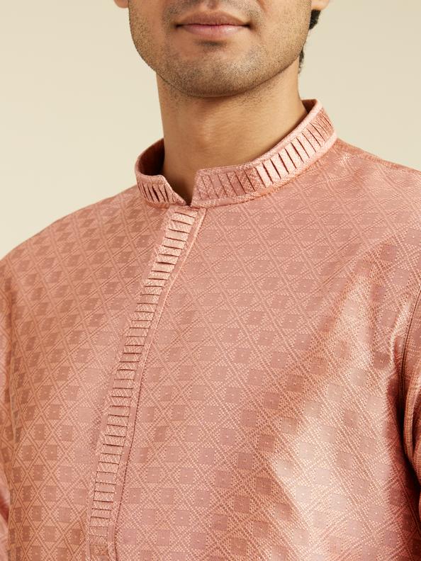Diwas Men Peach Blossom Lattice Patterned Kurta