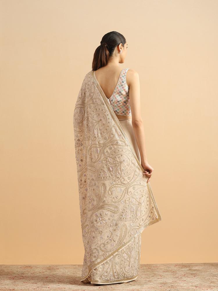 Twamev Women Graceful Cream Georgette Saree