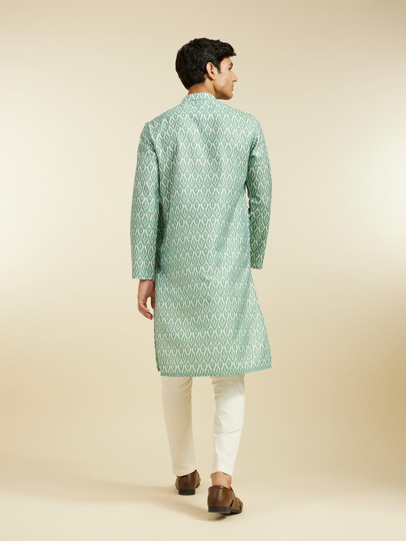 Diwas Men Pistachio Green Ikat Printed Kurta