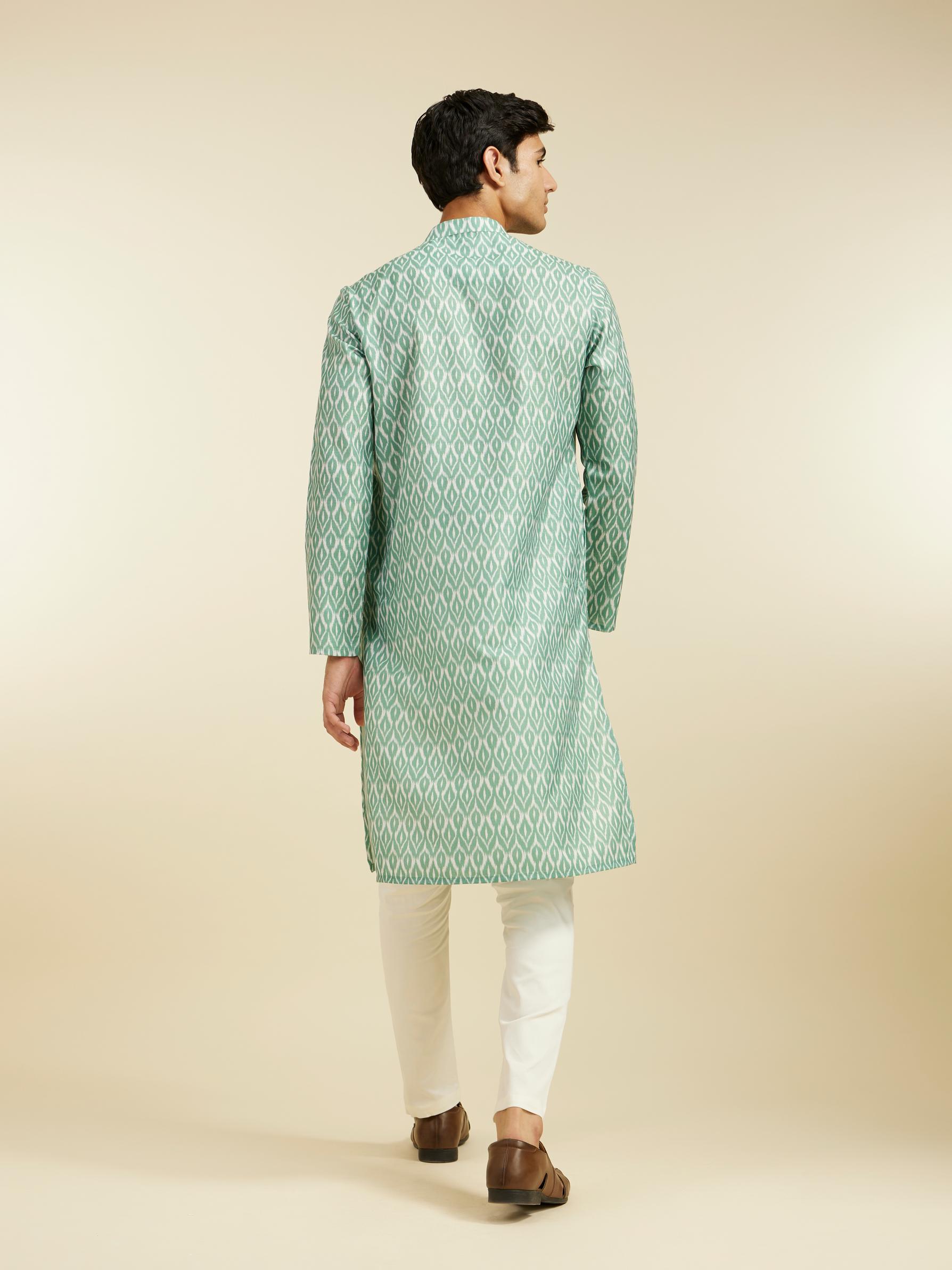 Diwas Men Pistachio Green Ikat Printed Kurta