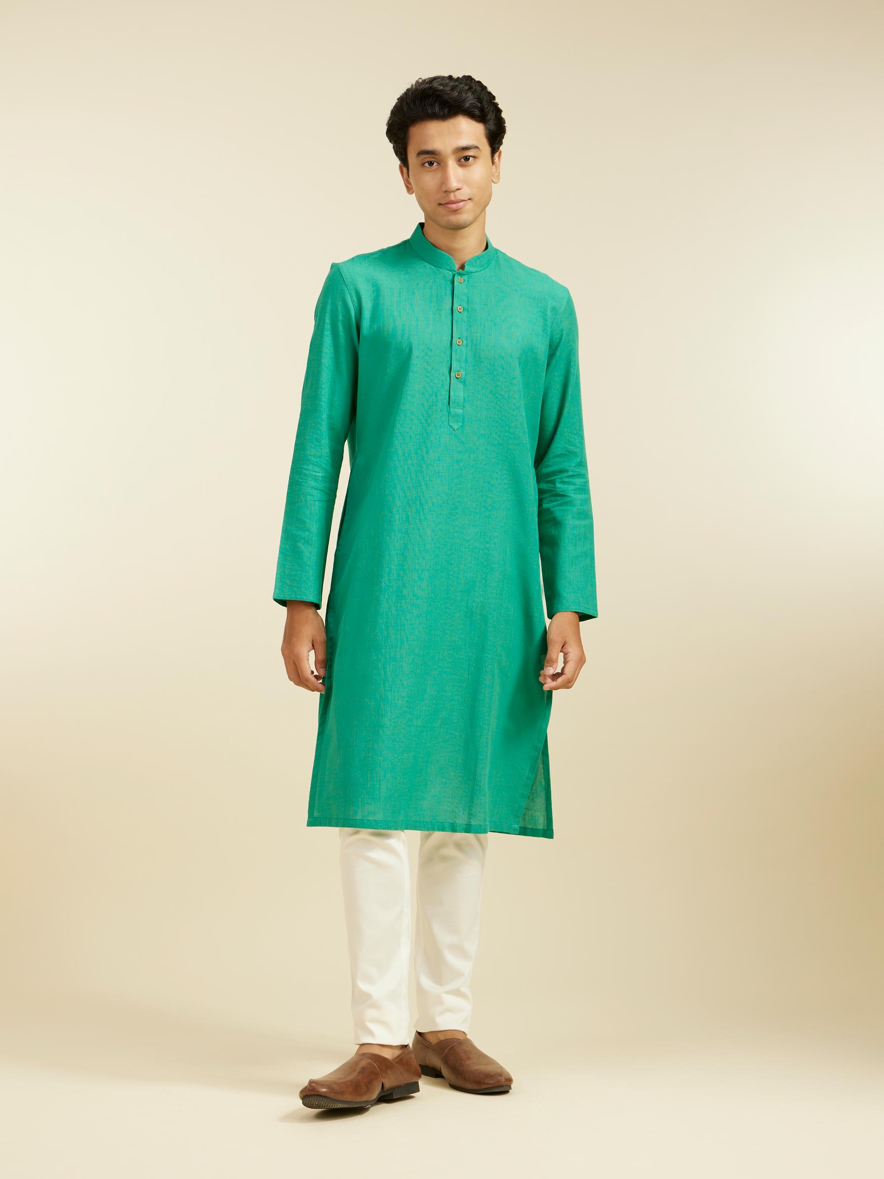 Diwas Men Teal Green Plain Classic Kurta