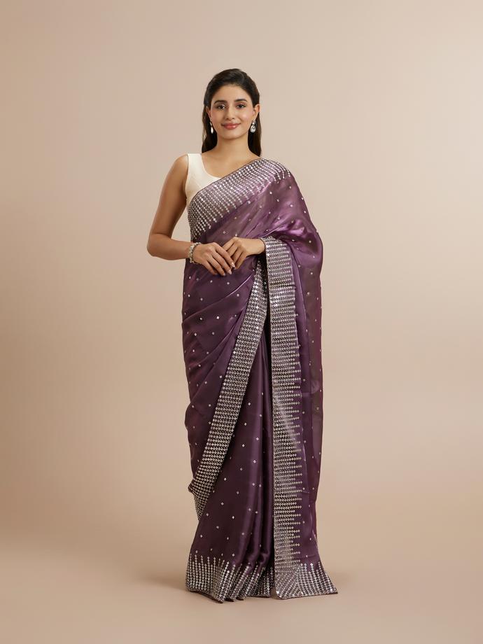 Twamev Women Lavish Purple Panache Organza Saree