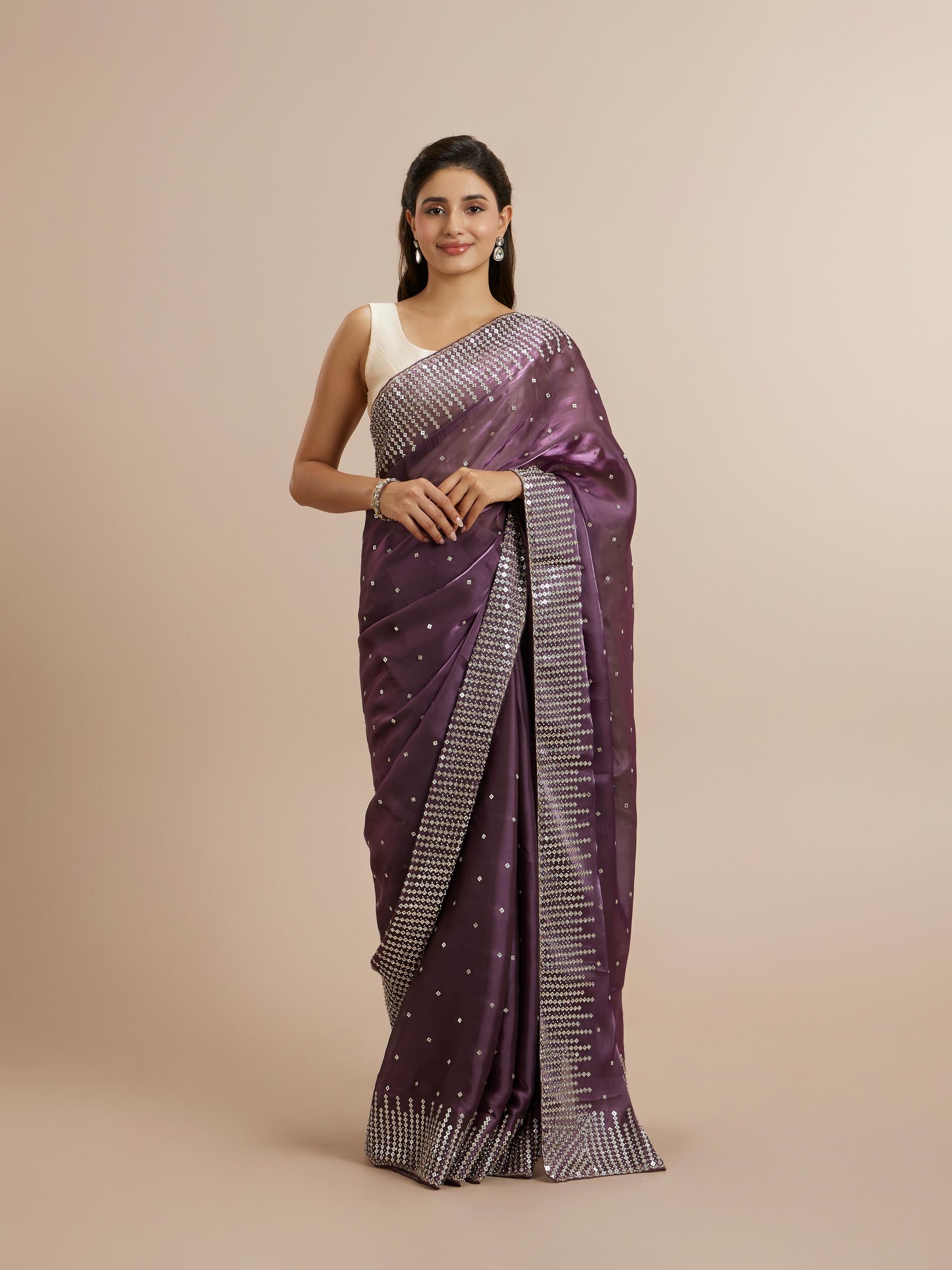 Twamev Women Lavish Purple Panache Organza Saree