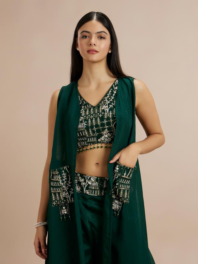 Twamev Women Enthralling Green Georgette Indo Western