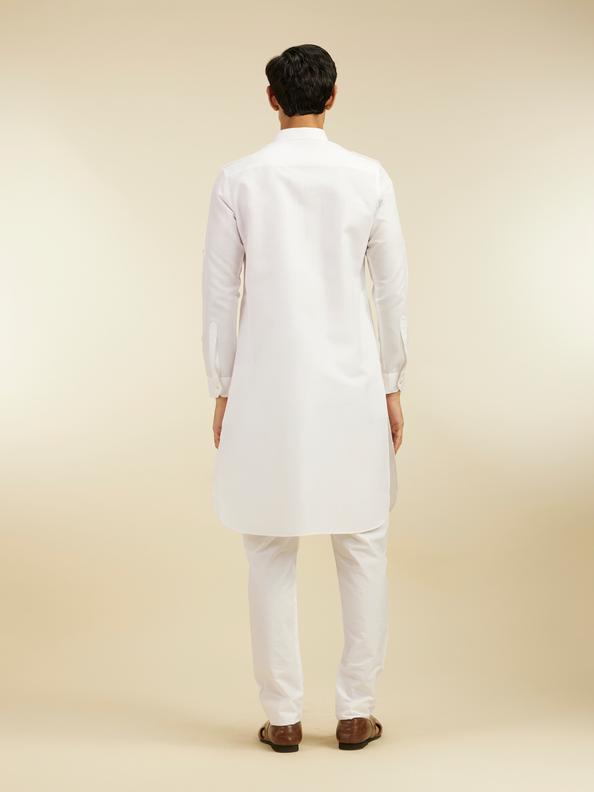 Diwas Men Pearl White Paithani Style Kurta with Cuffed Sleeves