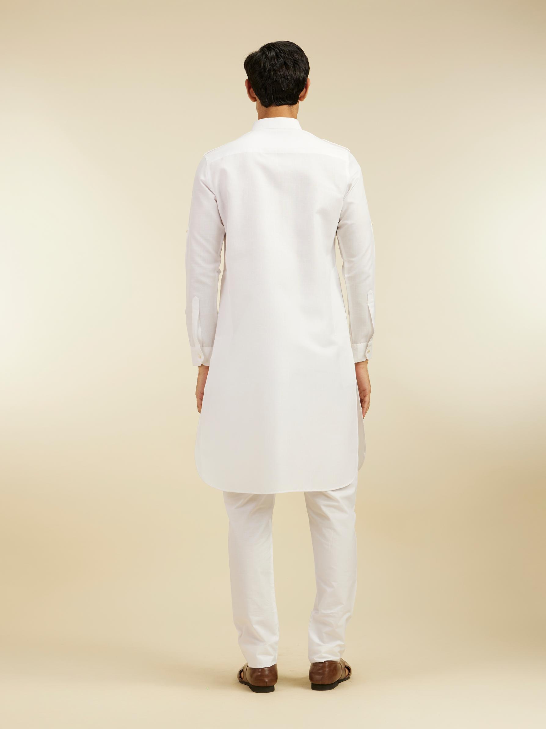 Diwas Men Pearl White Paithani Style Kurta with Cuffed Sleeves