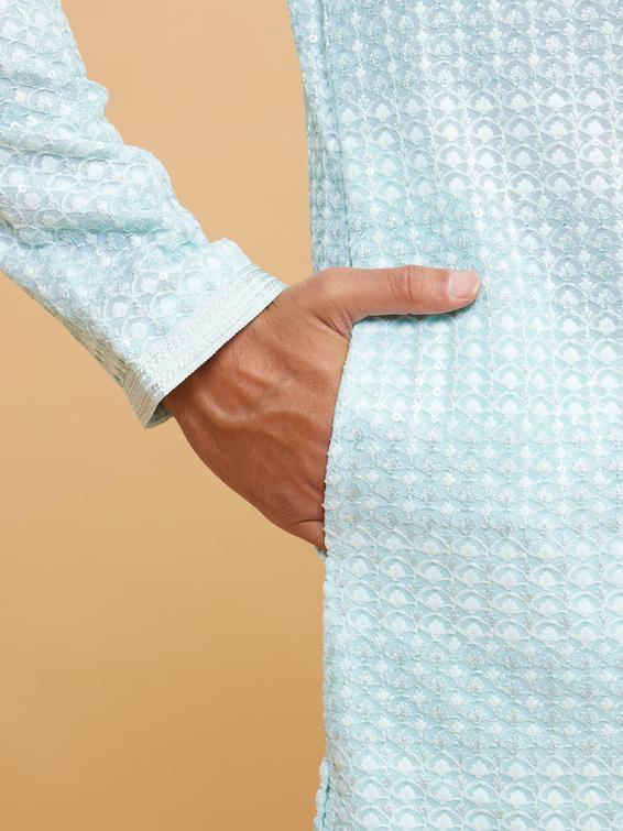Twamev Men Aqua Green Georgette Kurta Pajama