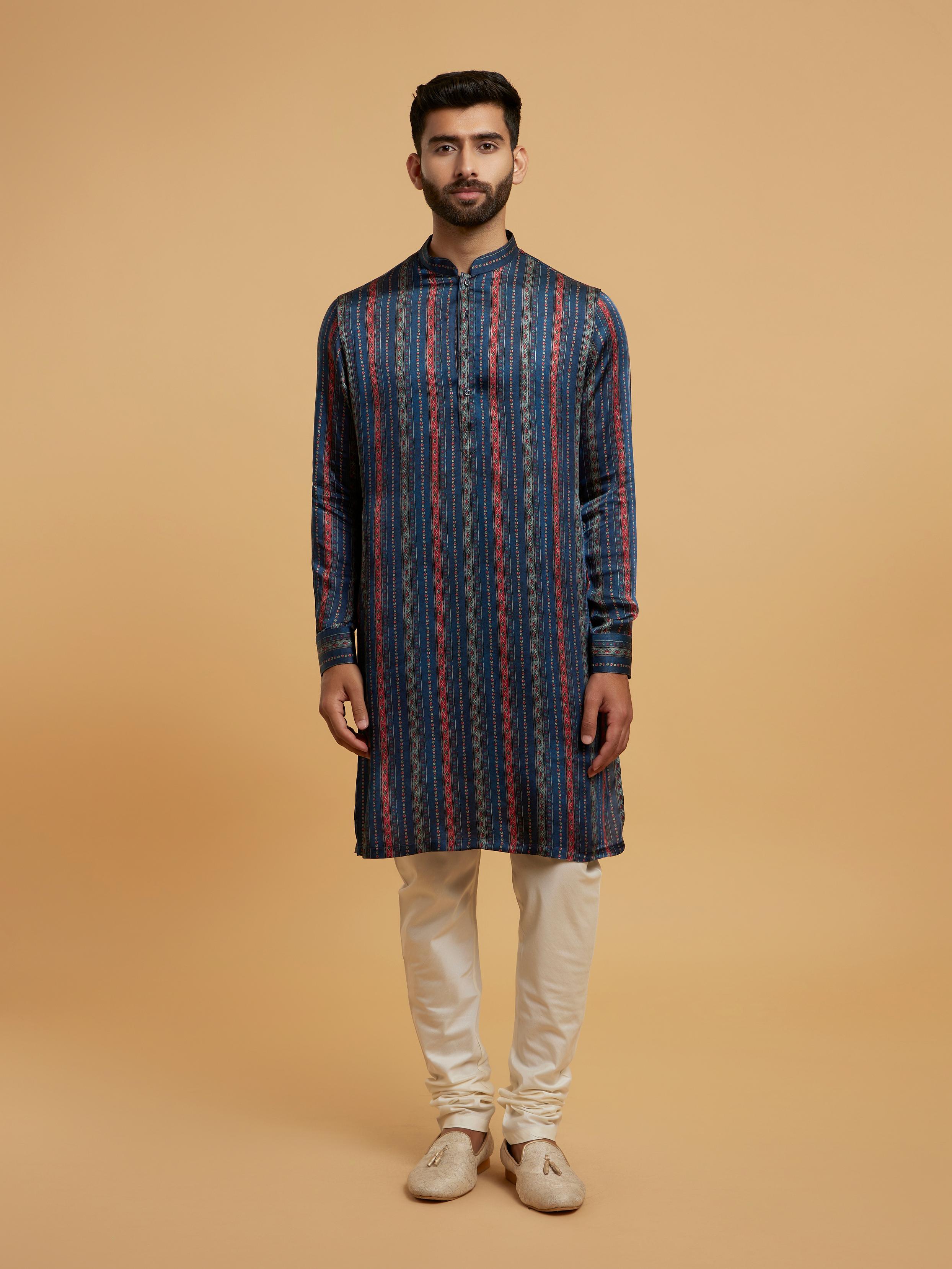 Twamev Men Teal Blue Kurta Jacket Set