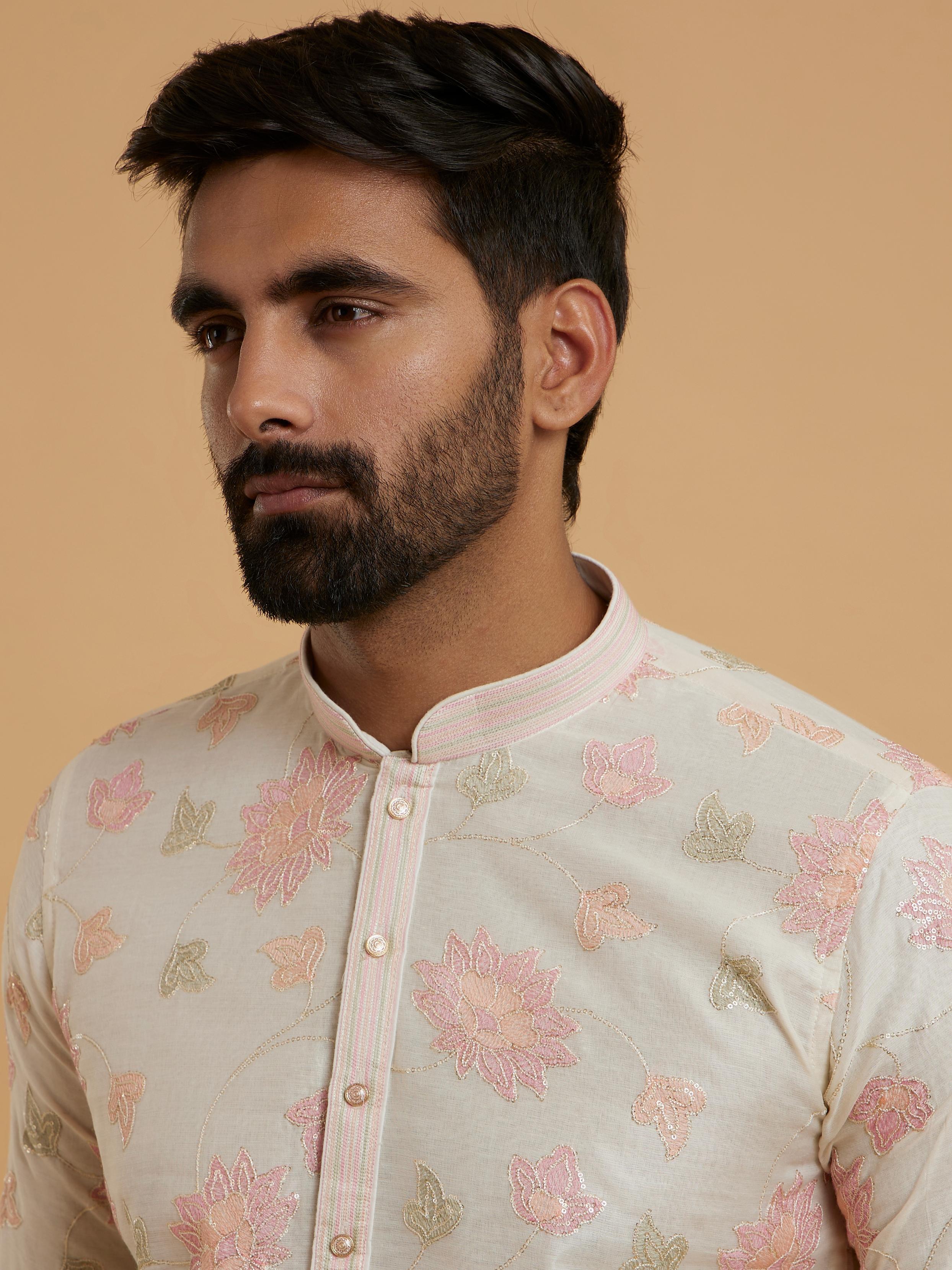 Twamev Men Elegant Cream Chanderi Kurta Pajama