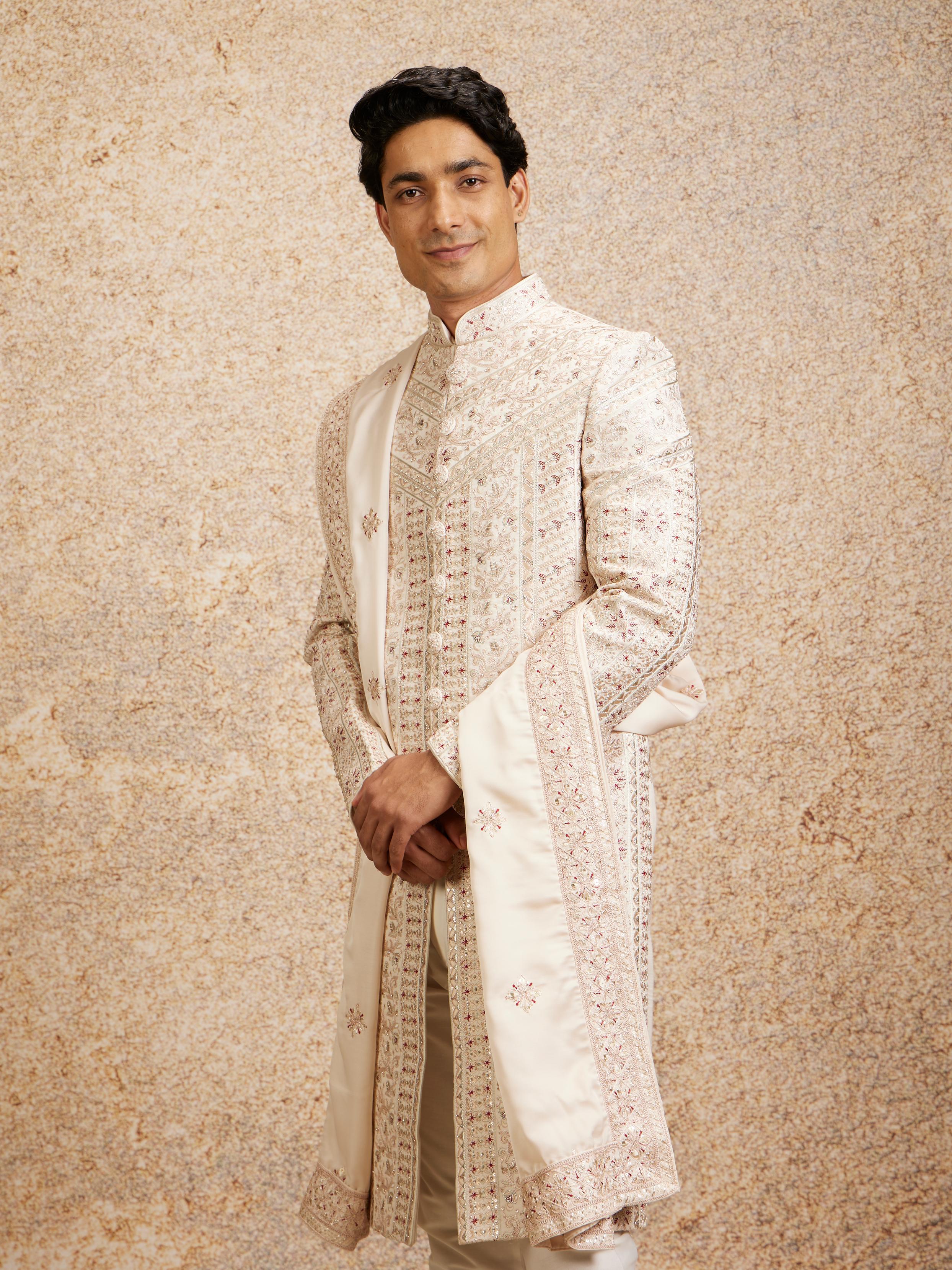 Twamev Men Stunning Cream Sherwani