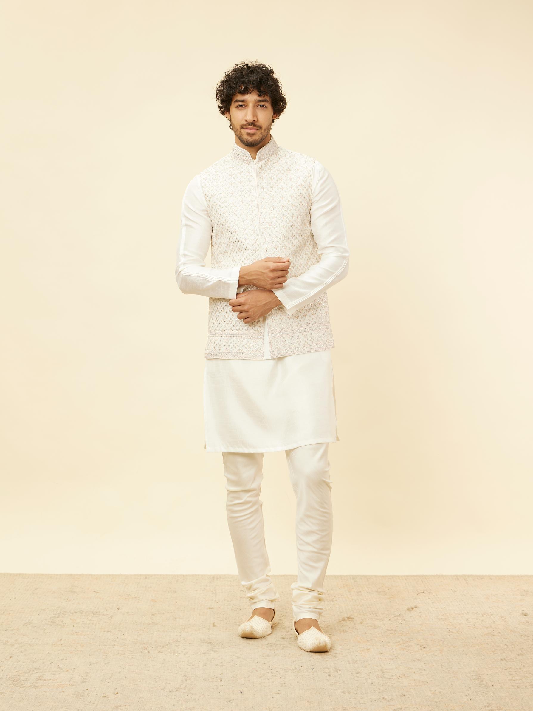 Twamev Men Cream Elegance Kurta Jacket Set