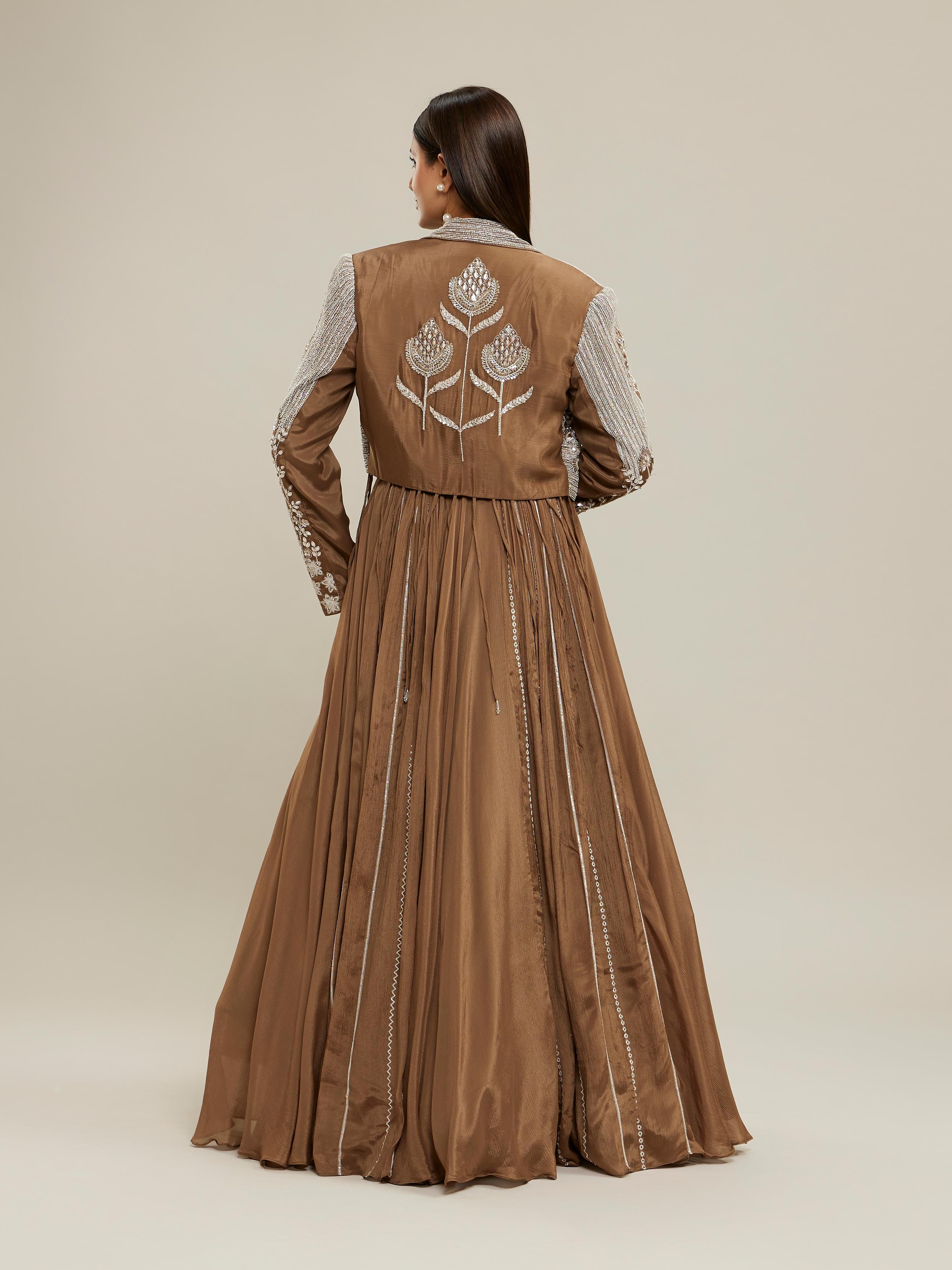 Twamev Women Glamorous Fawn Chiffon Indo Western