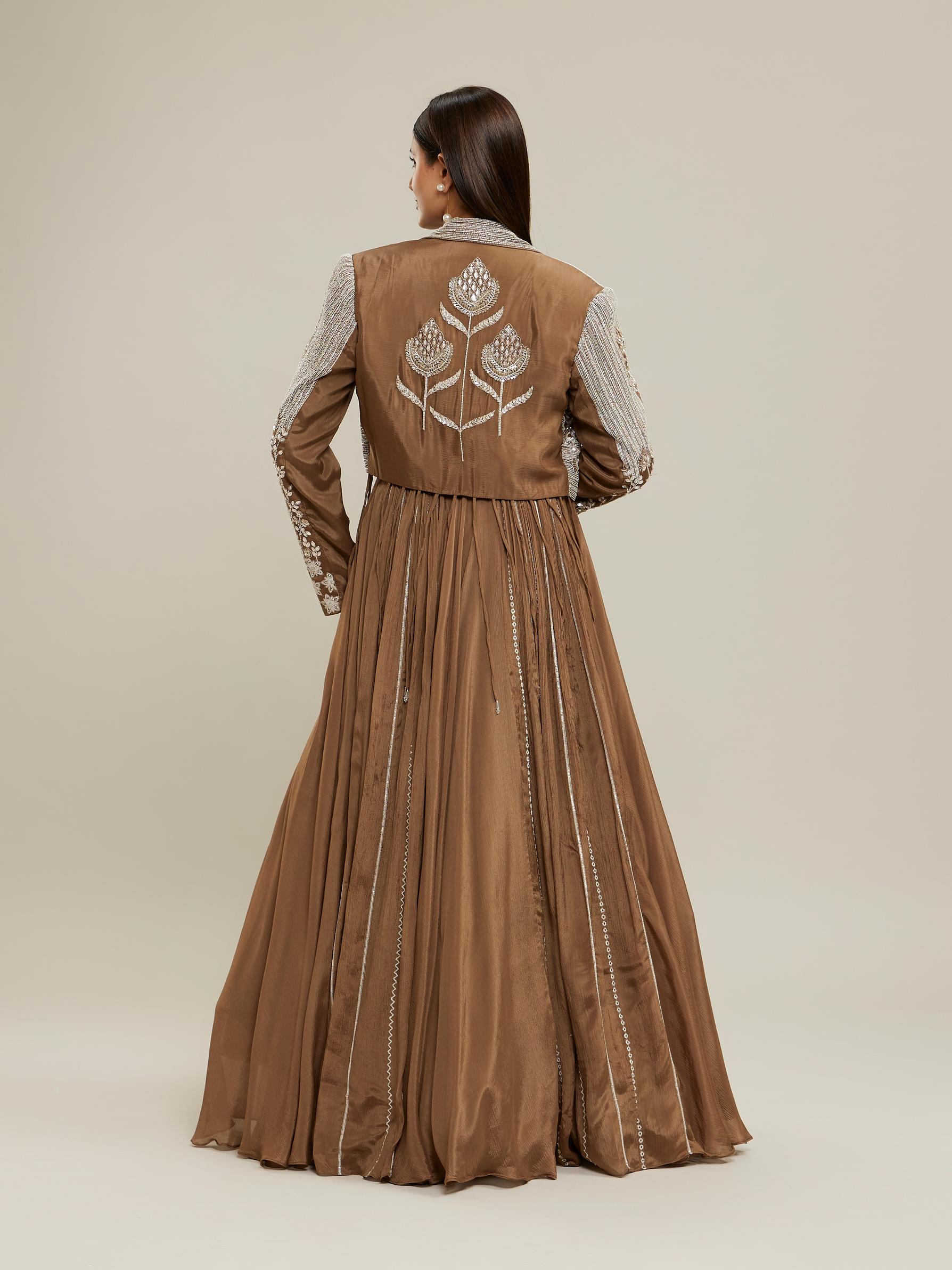 Twamev Women Glamorous Fawn Chiffon Indo Western