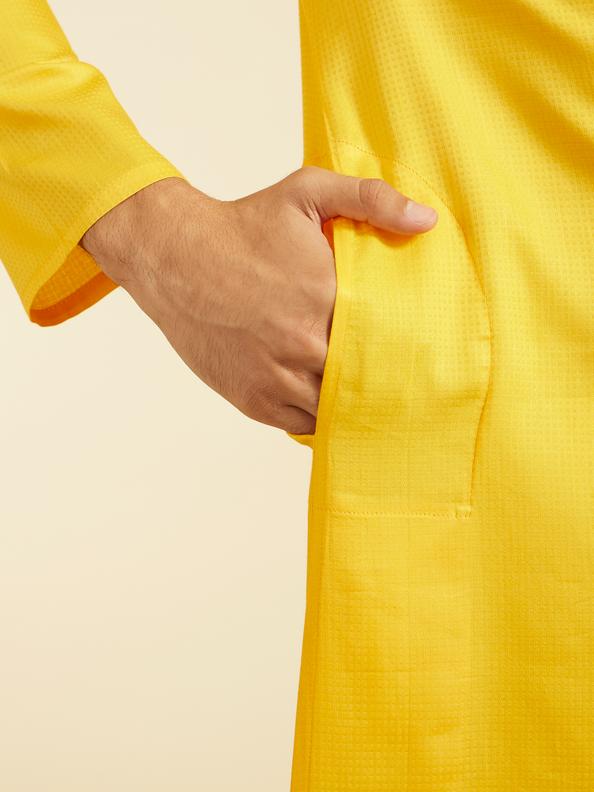 Diwas Men Mustard Yellow Self Textured Kurta