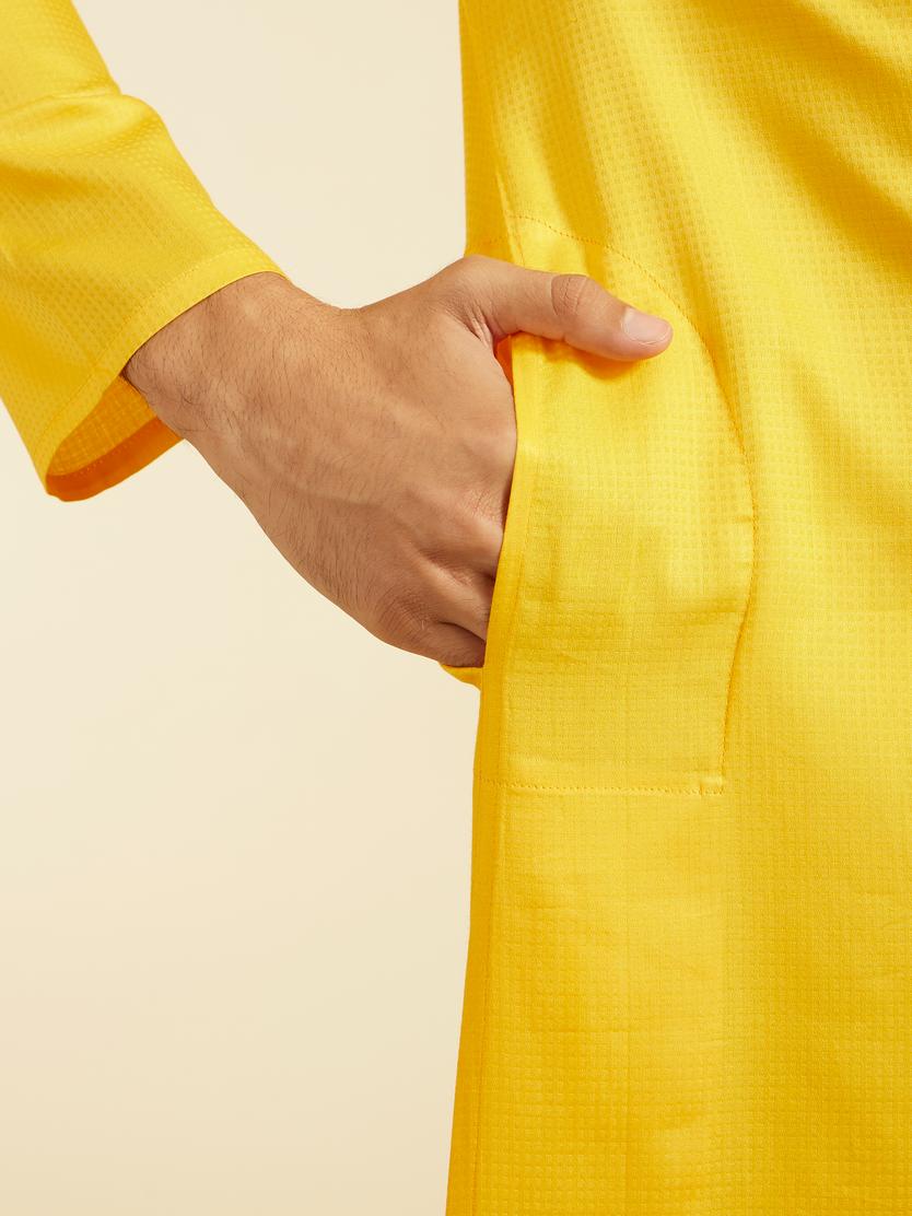 Diwas Men Mustard Yellow Self Textured Kurta