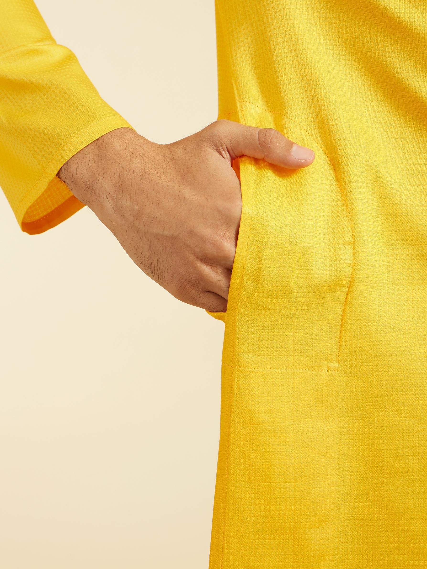Diwas Men Mustard Yellow Self Textured Kurta
