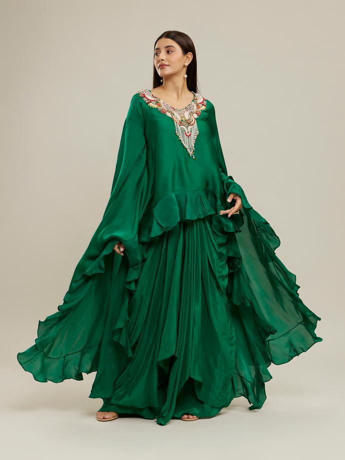 Twamev Women Emerald Elegance Indo Western