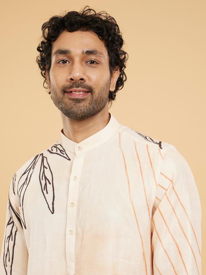 Twamev Men Peachy Glow Kurta Pajama Set