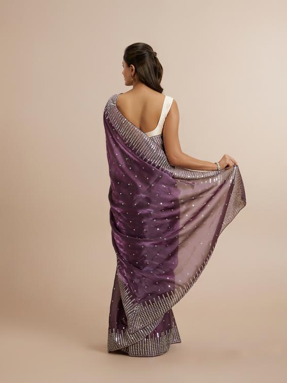 Twamev Women Lavish Purple Panache Organza Saree