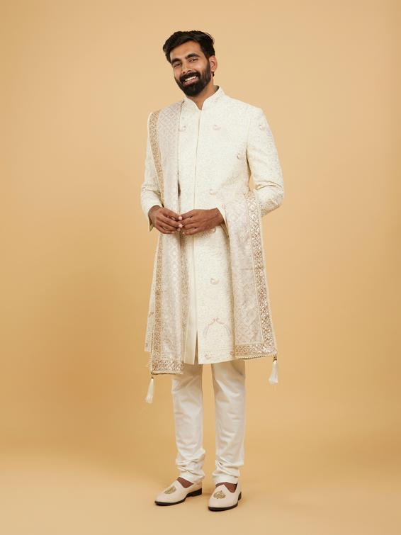 Twamev Men Beige Chanderi Dupatta for Elegant Styling
