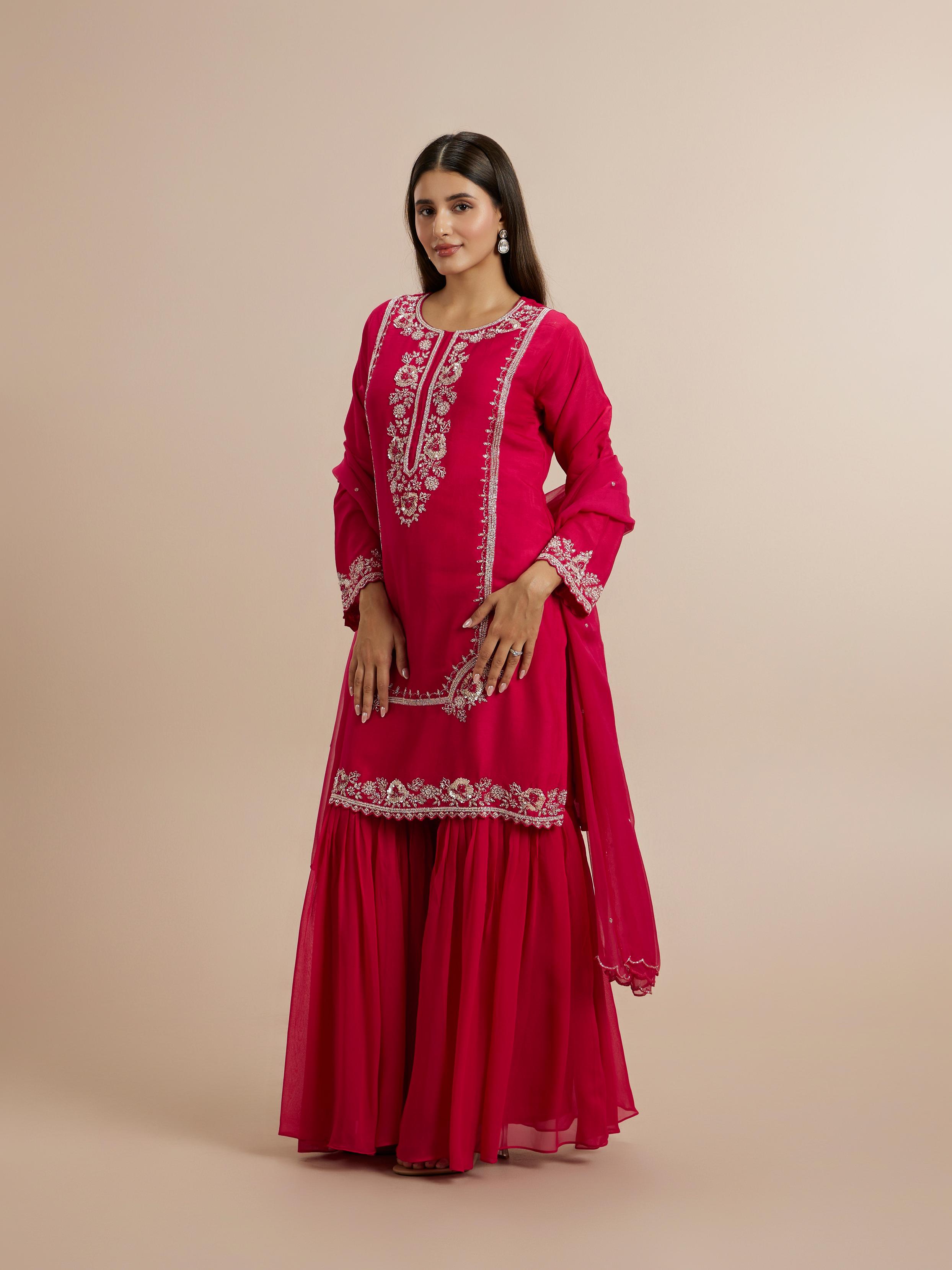 Twamev Women Resplendent Rani Pink Stitched Suit
