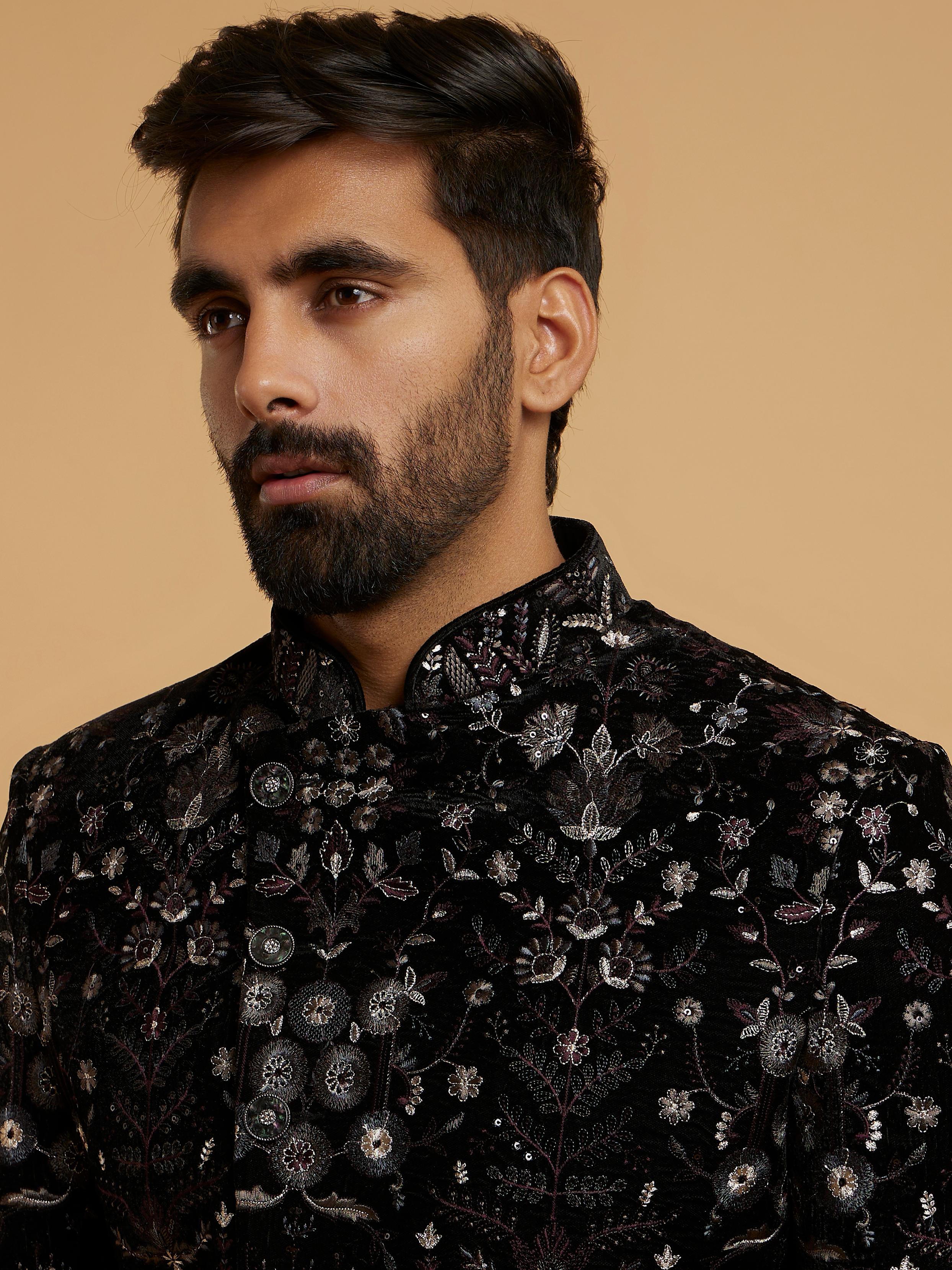 Twamev Men Black Velvety Elegance Indo Western