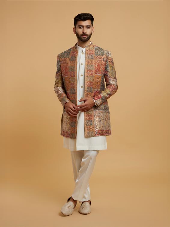 Twamev Men Cream Splendour Brocade Indo Western