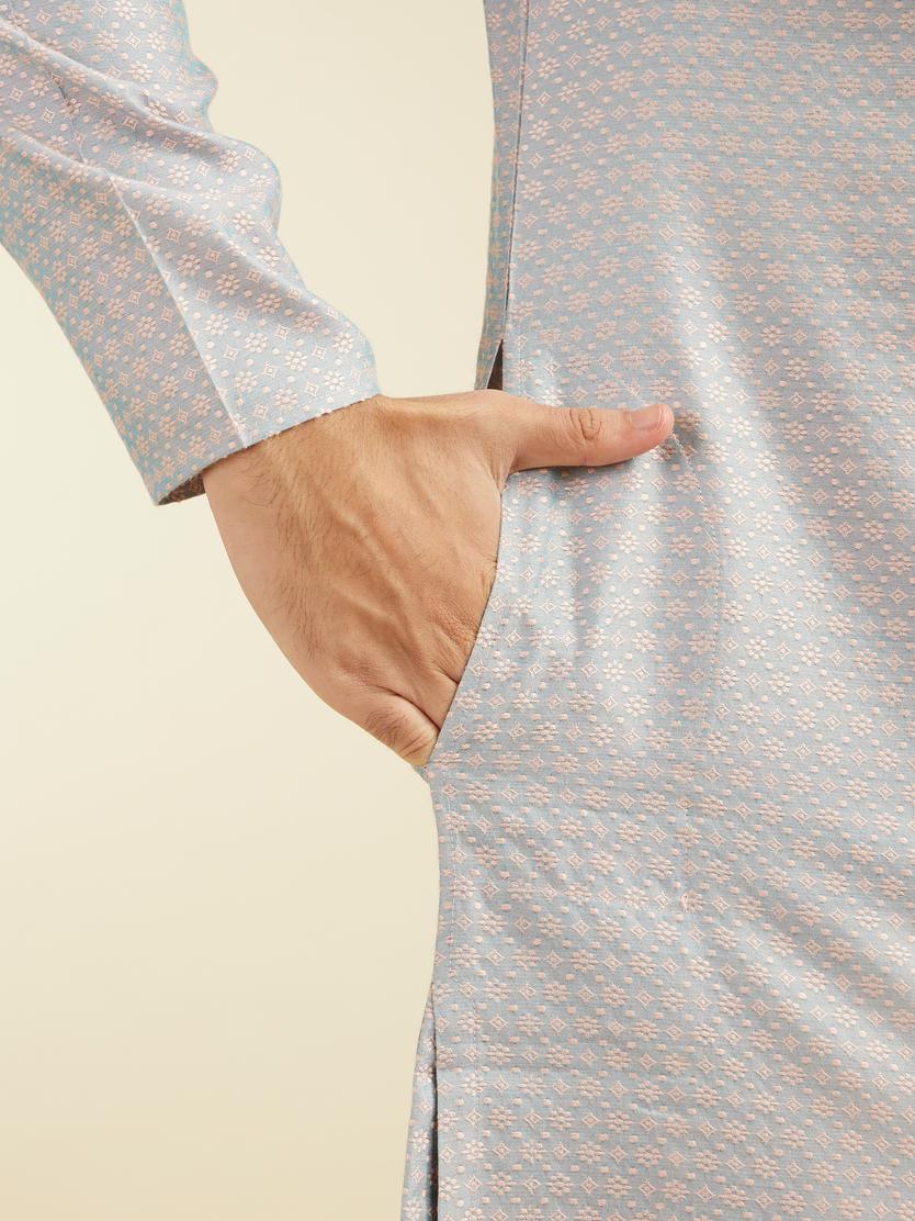 Diwas Men Smoke Grey Buta Jaal Patterned Kurta