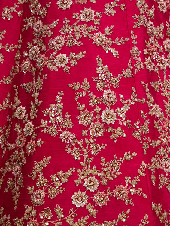 Twamev Women Rani Pink Bel Buti Embroidered Lehenga with Intricate Borders, Sequin And Stone Work