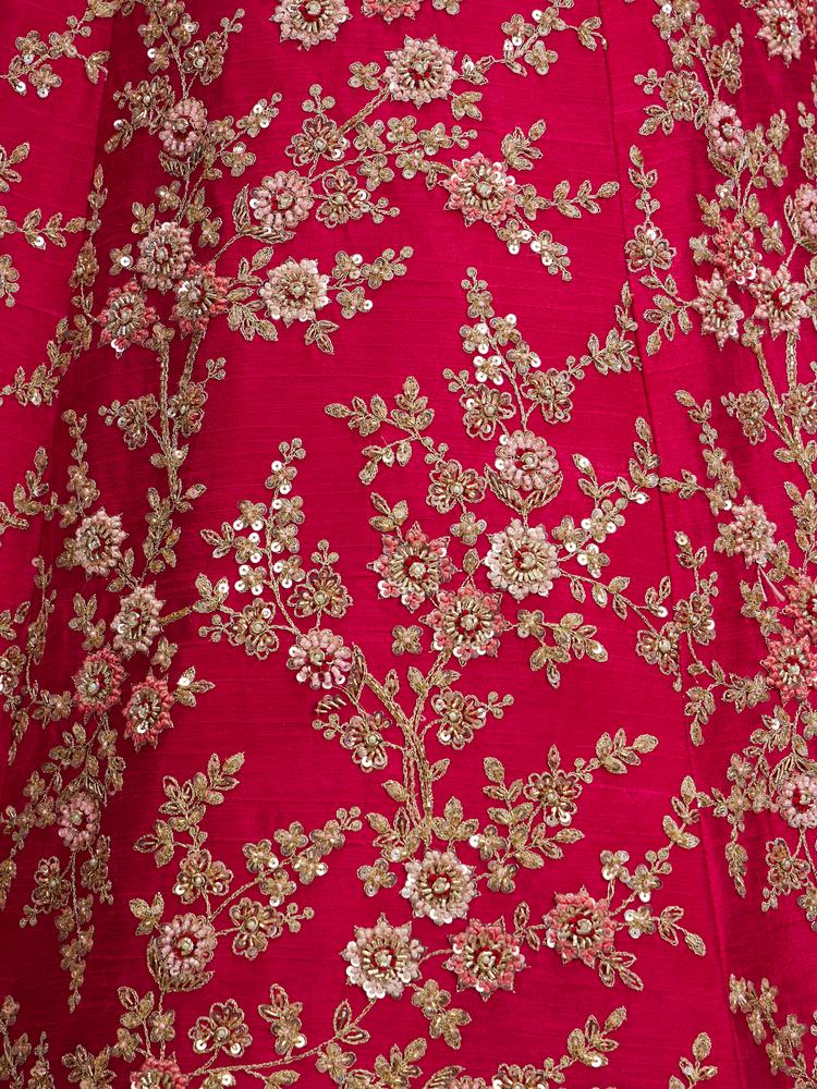 Twamev Women Rani Pink Bel Buti Embroidered Lehenga with Intricate Borders, Sequin And Stone Work
