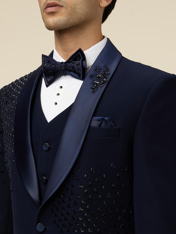 Twamev Men Elegant Dark Blue Suit Set