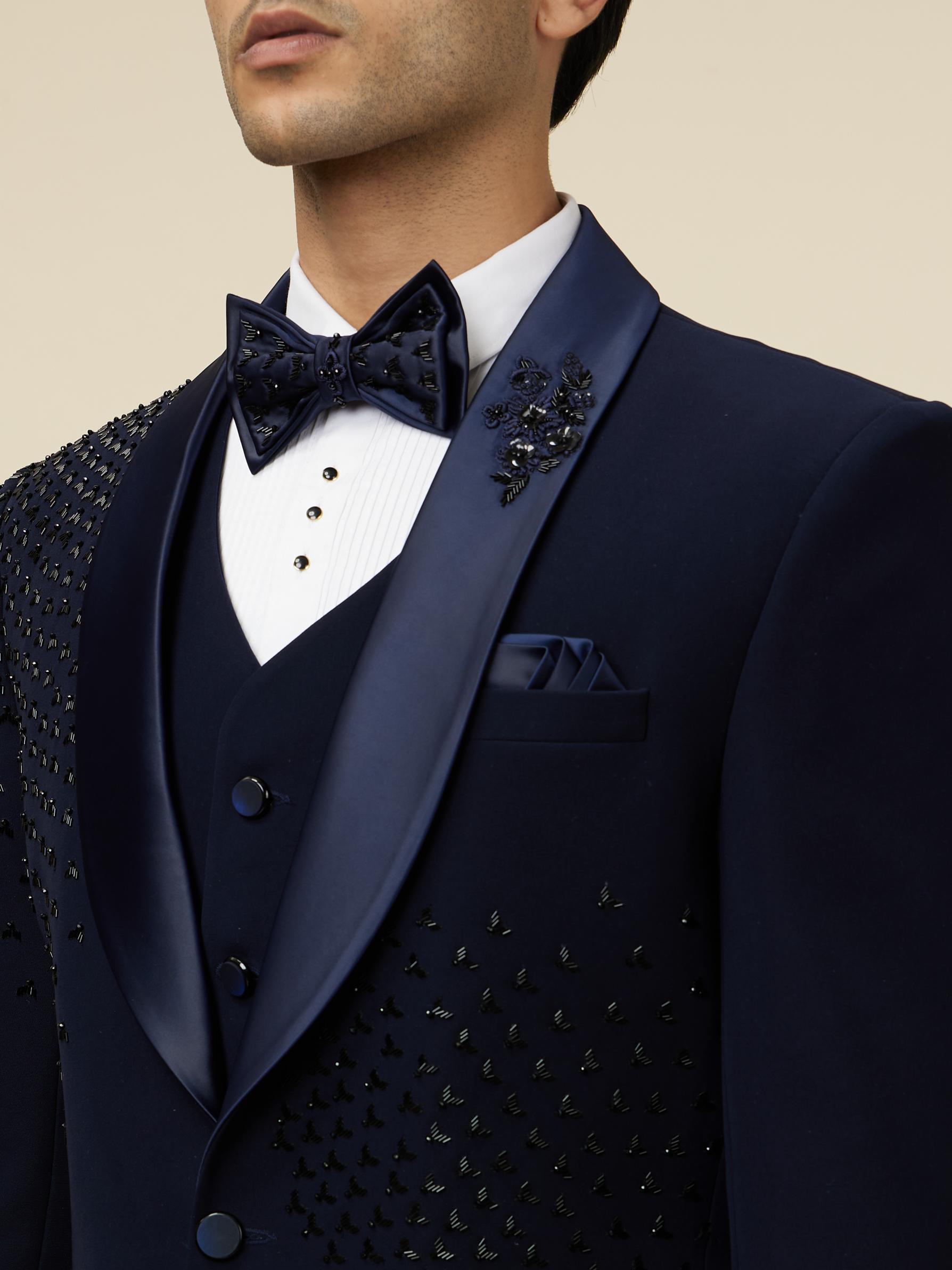 Twamev Men Elegant Dark Blue Suit Set