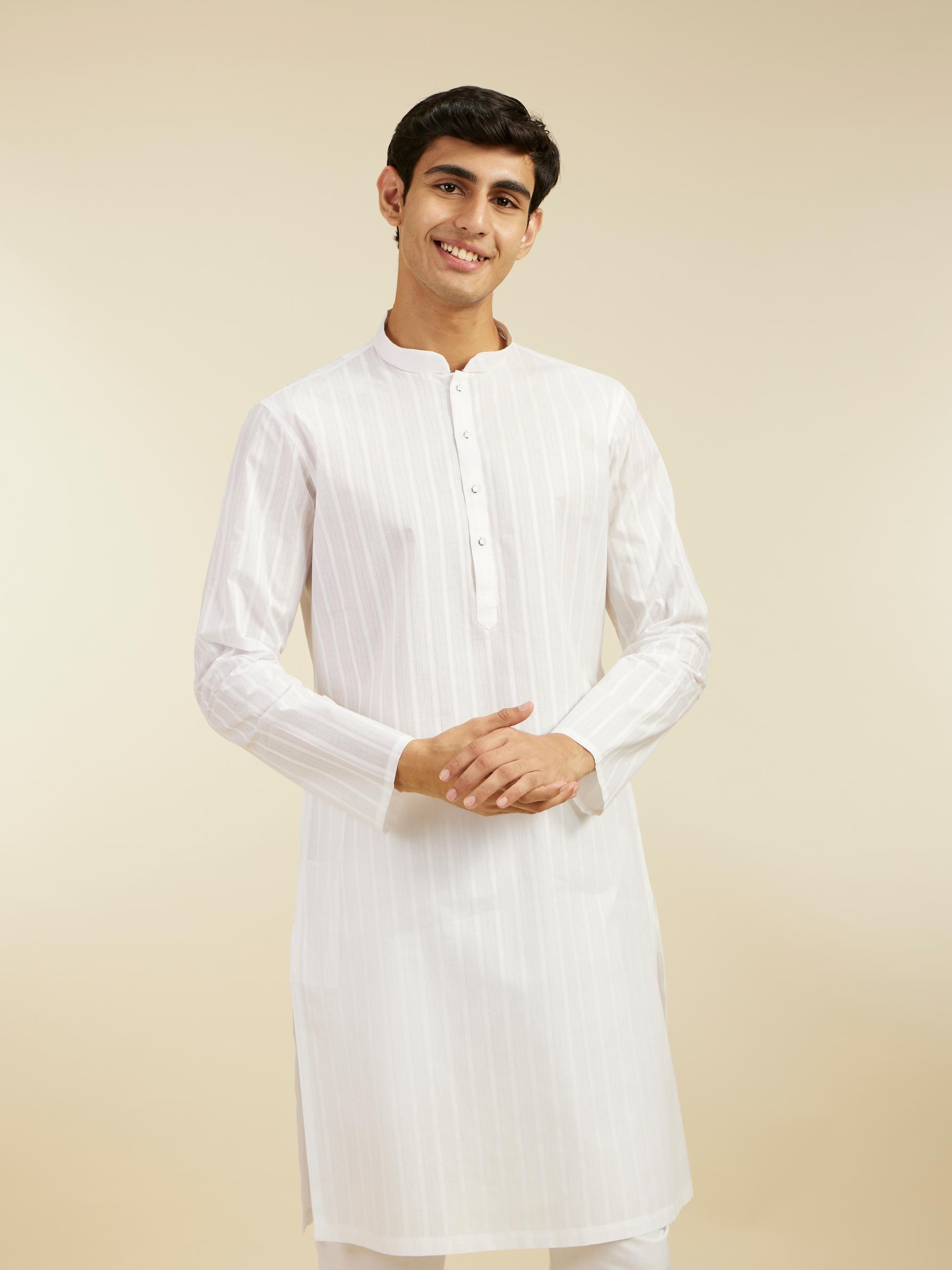 Diwas Men Snow White Self Striped Kurta