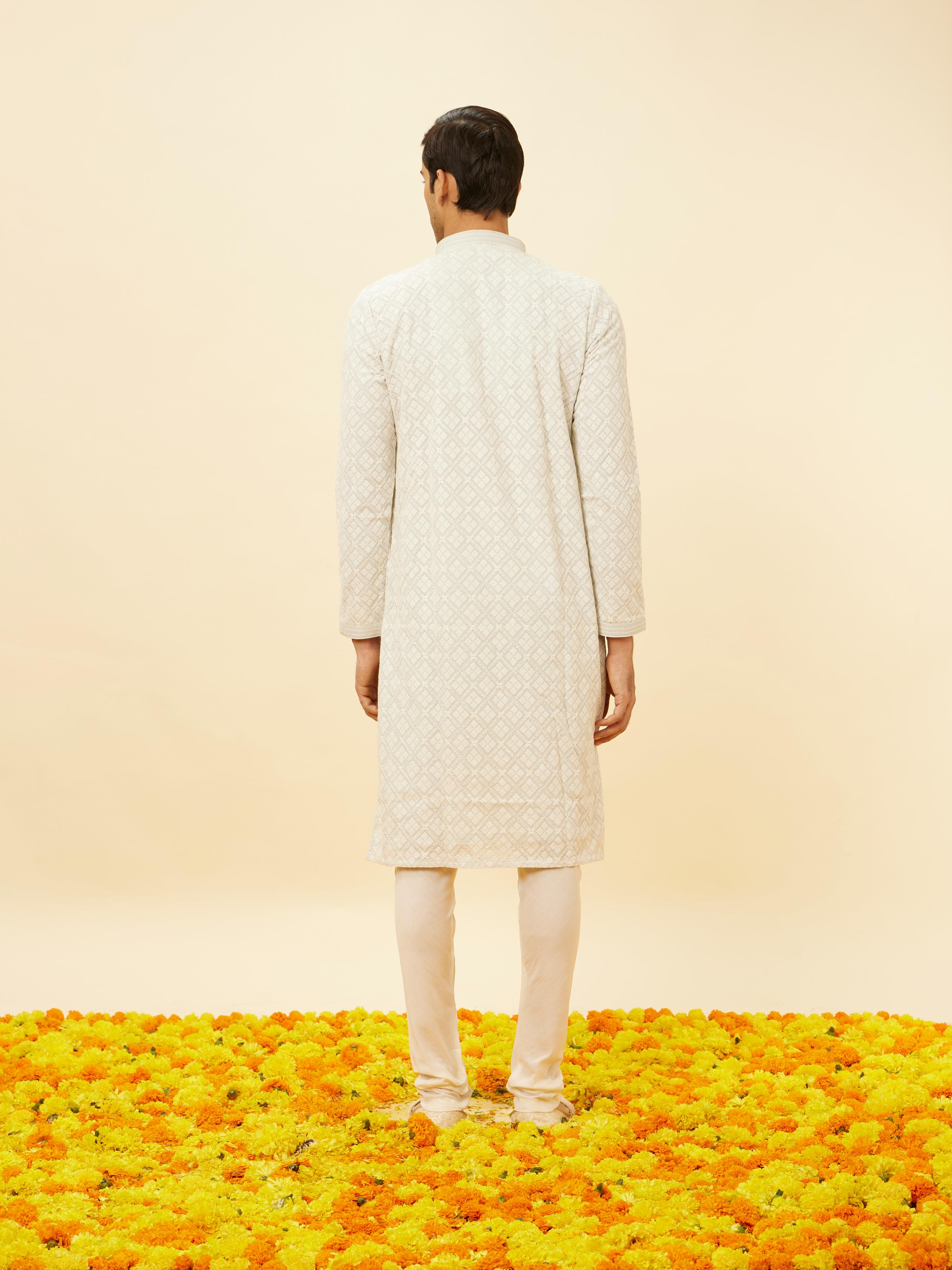 Twamev Men Mist Blue Sequined Chikankari Kurta Set