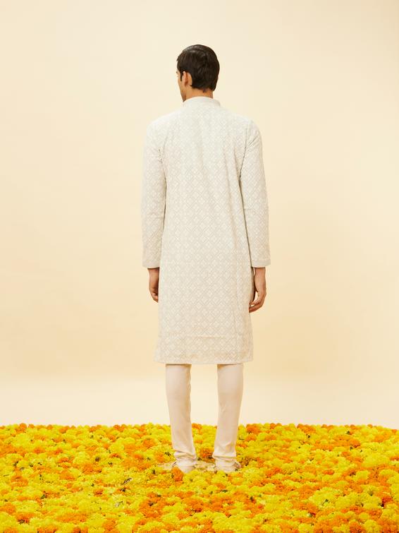 Twamev Men Mist Blue Sequined Chikankari Kurta Set