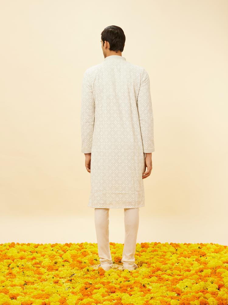 Twamev Men Mist Blue Sequined Chikankari Kurta Set