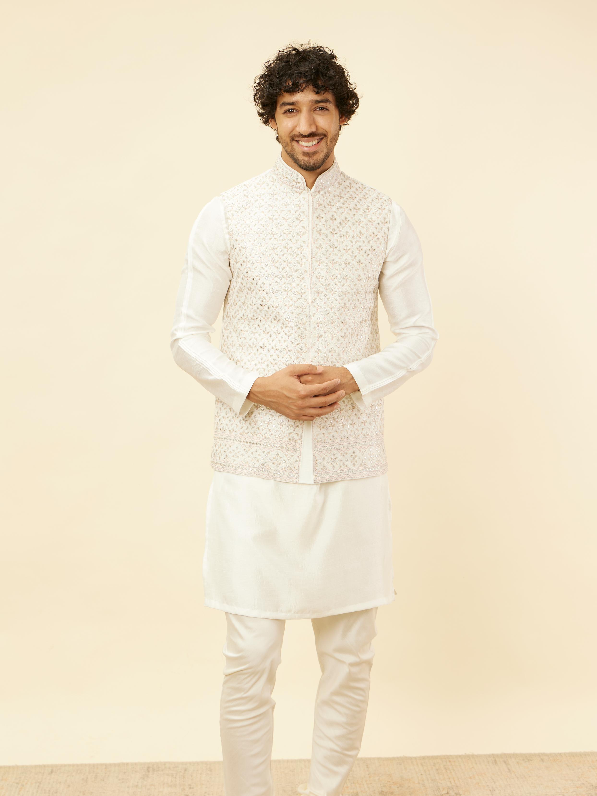 Twamev Men Cream Elegance Kurta Jacket Set