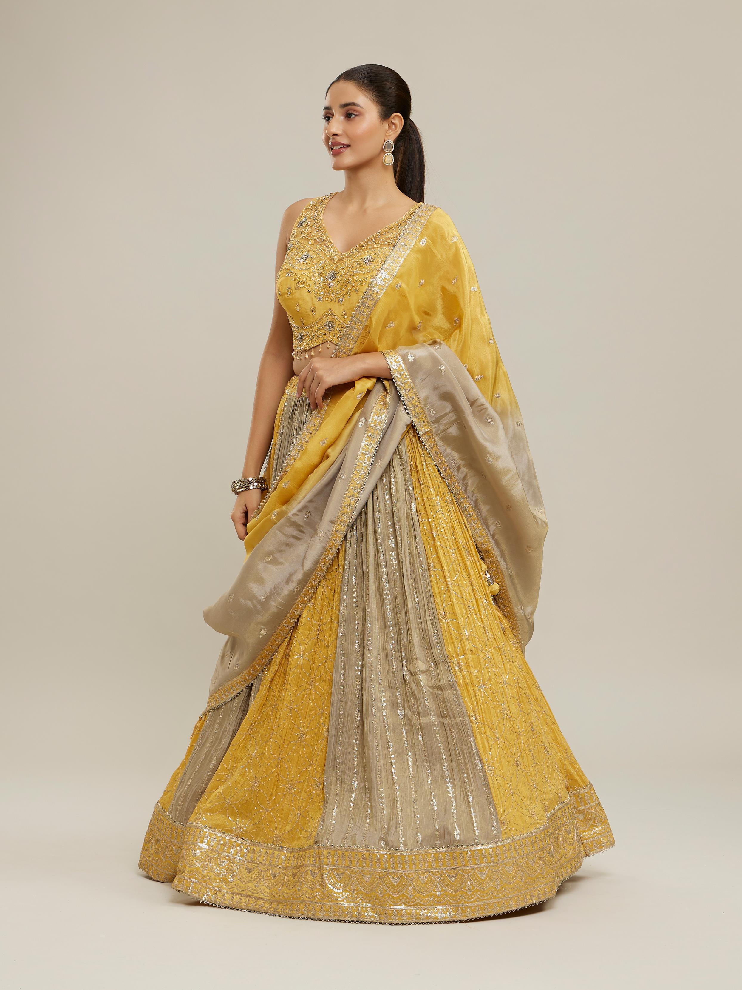 Twamev Women Elegant Cream Yellow Lehenga