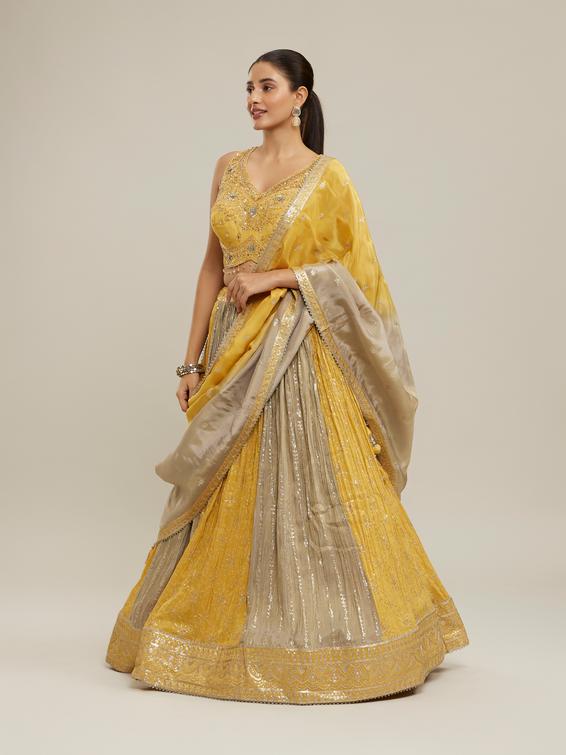 Twamev Women Elegant Cream Yellow Lehenga