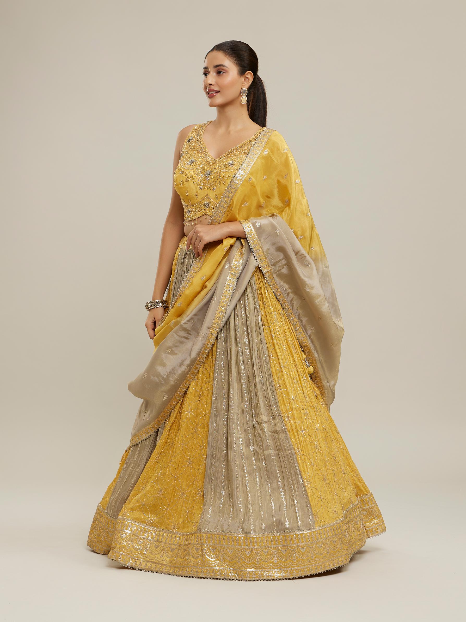 Twamev Women Elegant Cream Yellow Lehenga