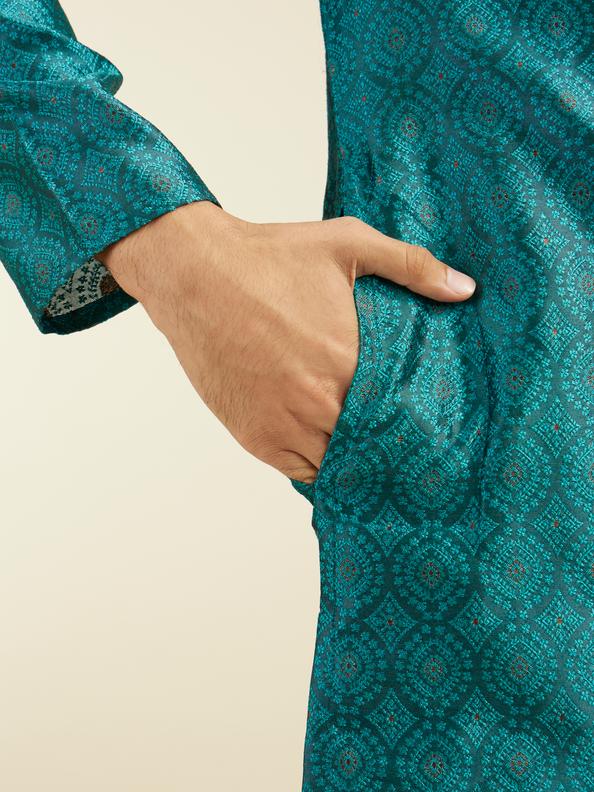 Diwas Men Teal Green Ogee Jaal Patterned Kurta