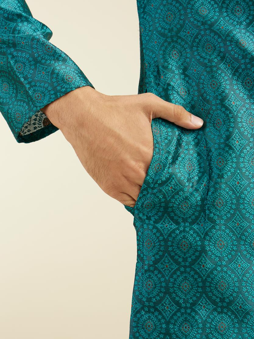 Diwas Men Teal Green Ogee Jaal Patterned Kurta
