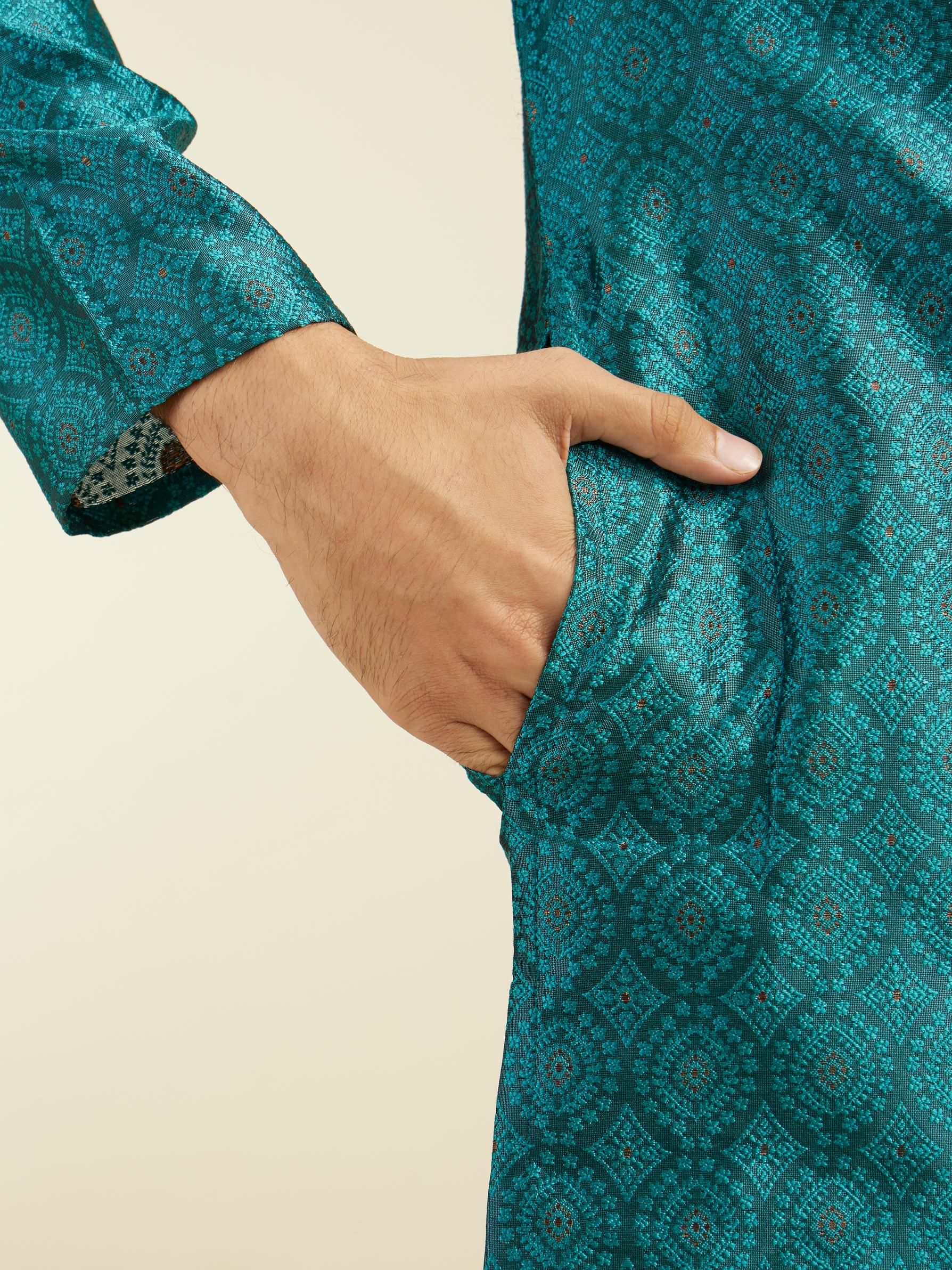 Diwas Men Teal Green Ogee Jaal Patterned Kurta