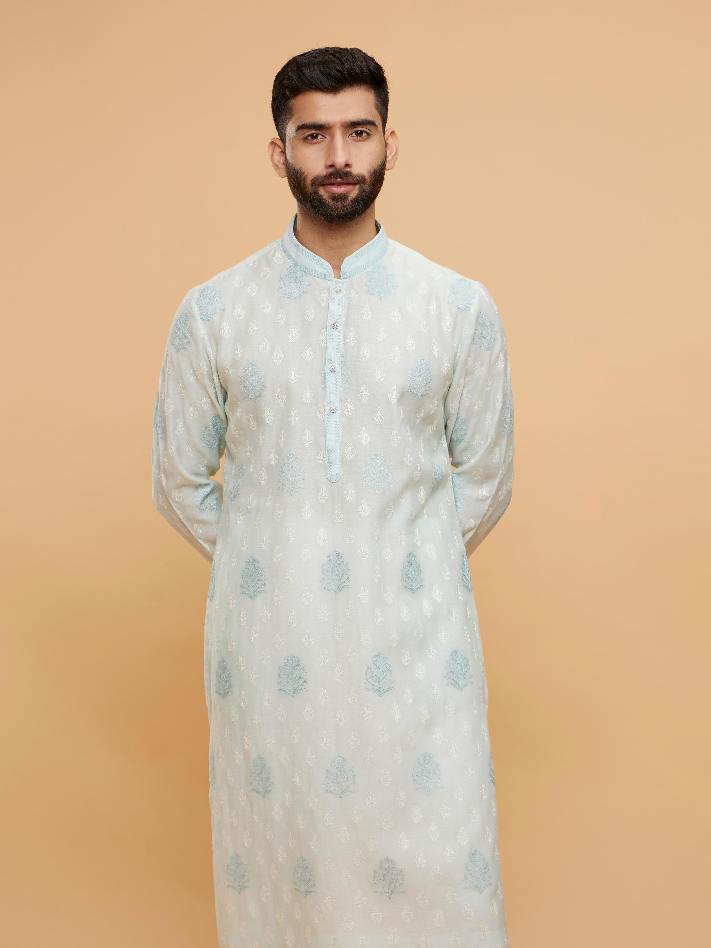 Twamev Men Aqua Green Buta Patterned Kurta Set