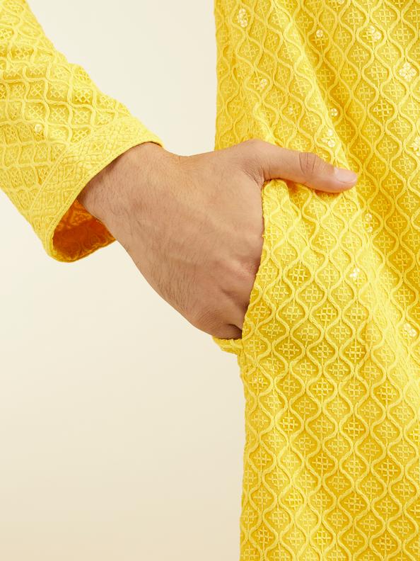 Diwas Men Sunshine Yellow Chikankari Kurta With Sequins