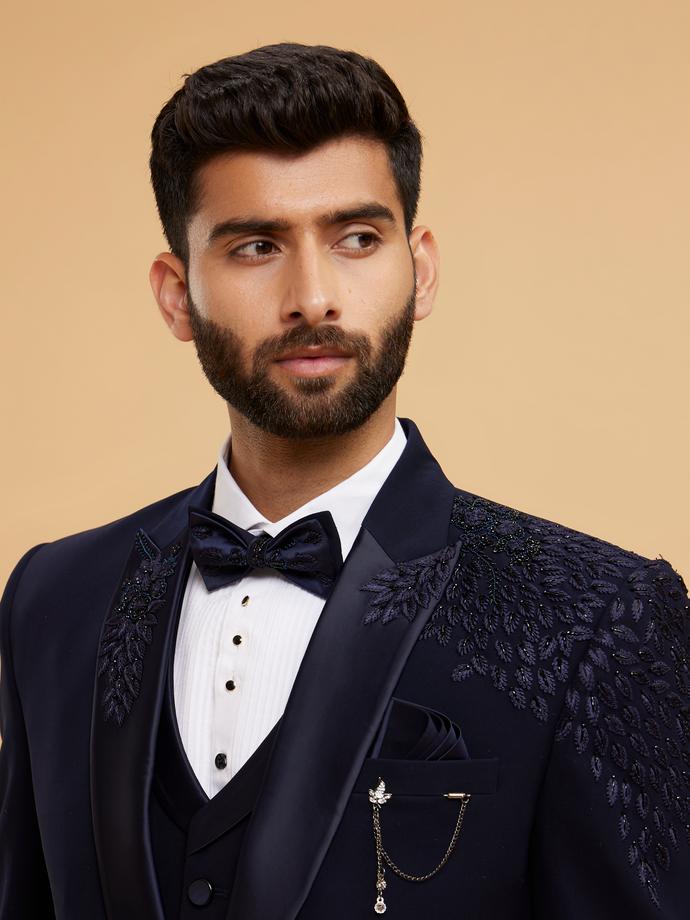 Twamev Men Dark Blue Celebratory Suit Set