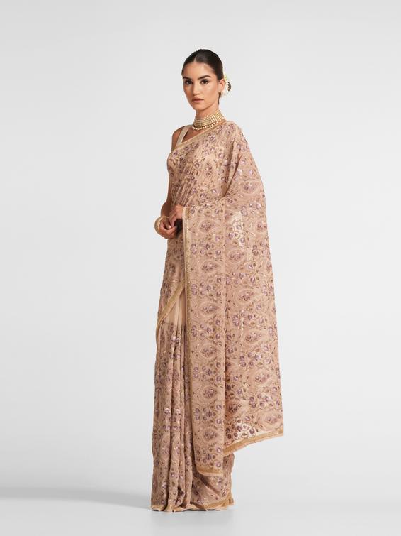 Twamev Women Ethereal Georgette Cream Saree