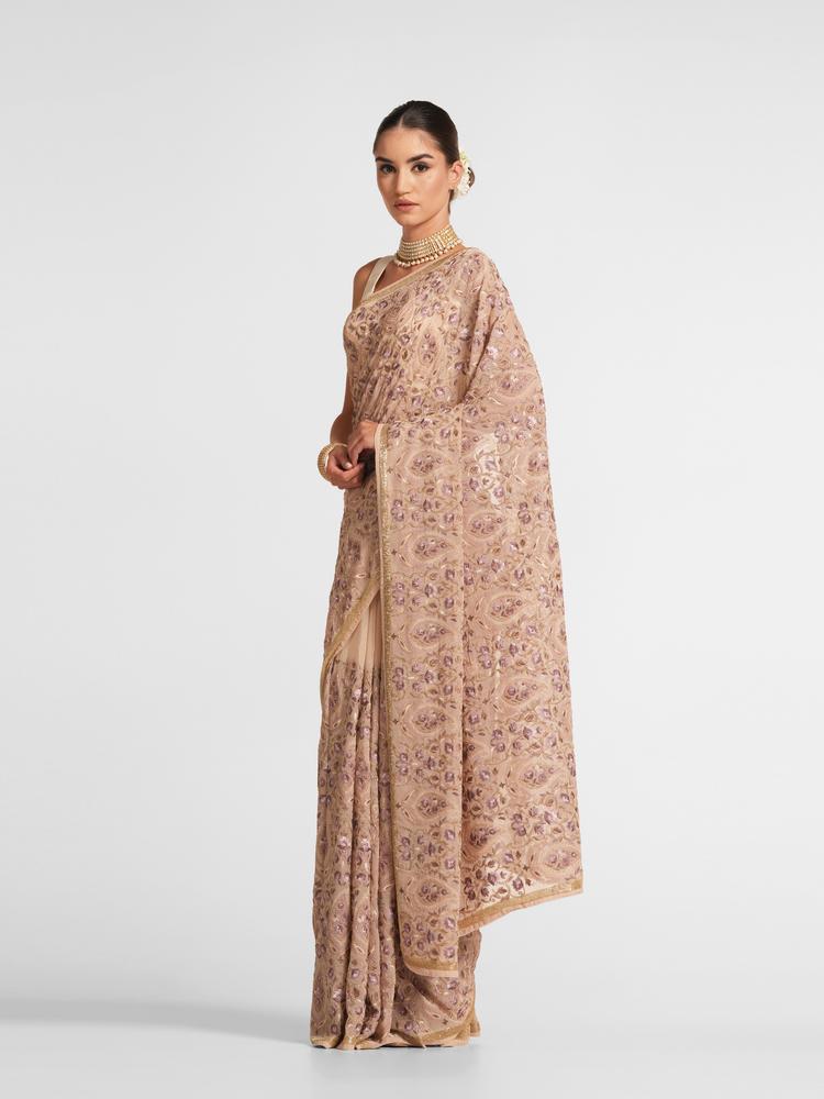 Twamev Women Ethereal Georgette Cream Saree