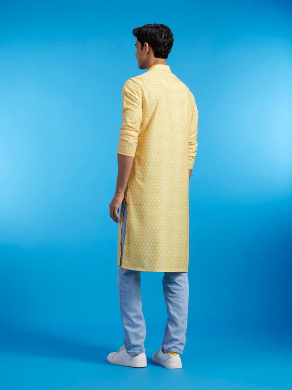 Diwas Men Sunshine Yellow Jaal Printed Kurta